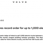 沃尔沃卡车收到最大电动卡车订单，1000辆将交付瑞士霍尔希姆公司